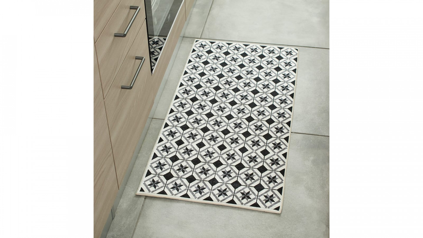 Tapis de cuisine carreaux de ciment Noir 50x100 - Uvita