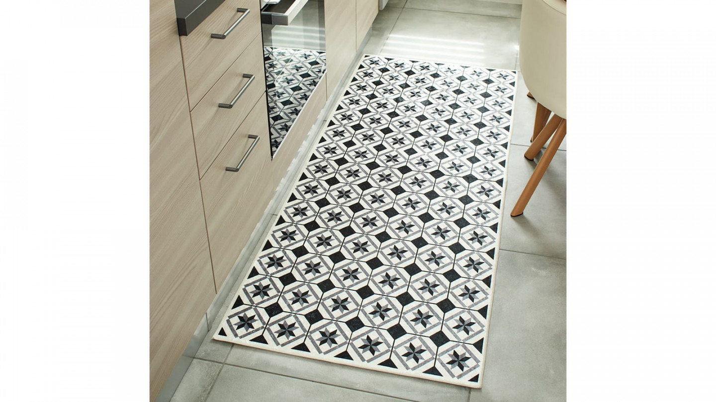 Tapis de cuisine carreaux de ciment Noir 70x180 - Uvita