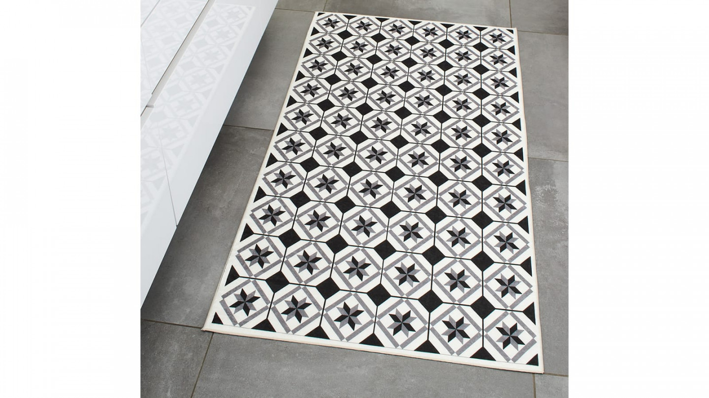 Tapis de cuisine carreaux de ciment Noir 80x150 - Uvita