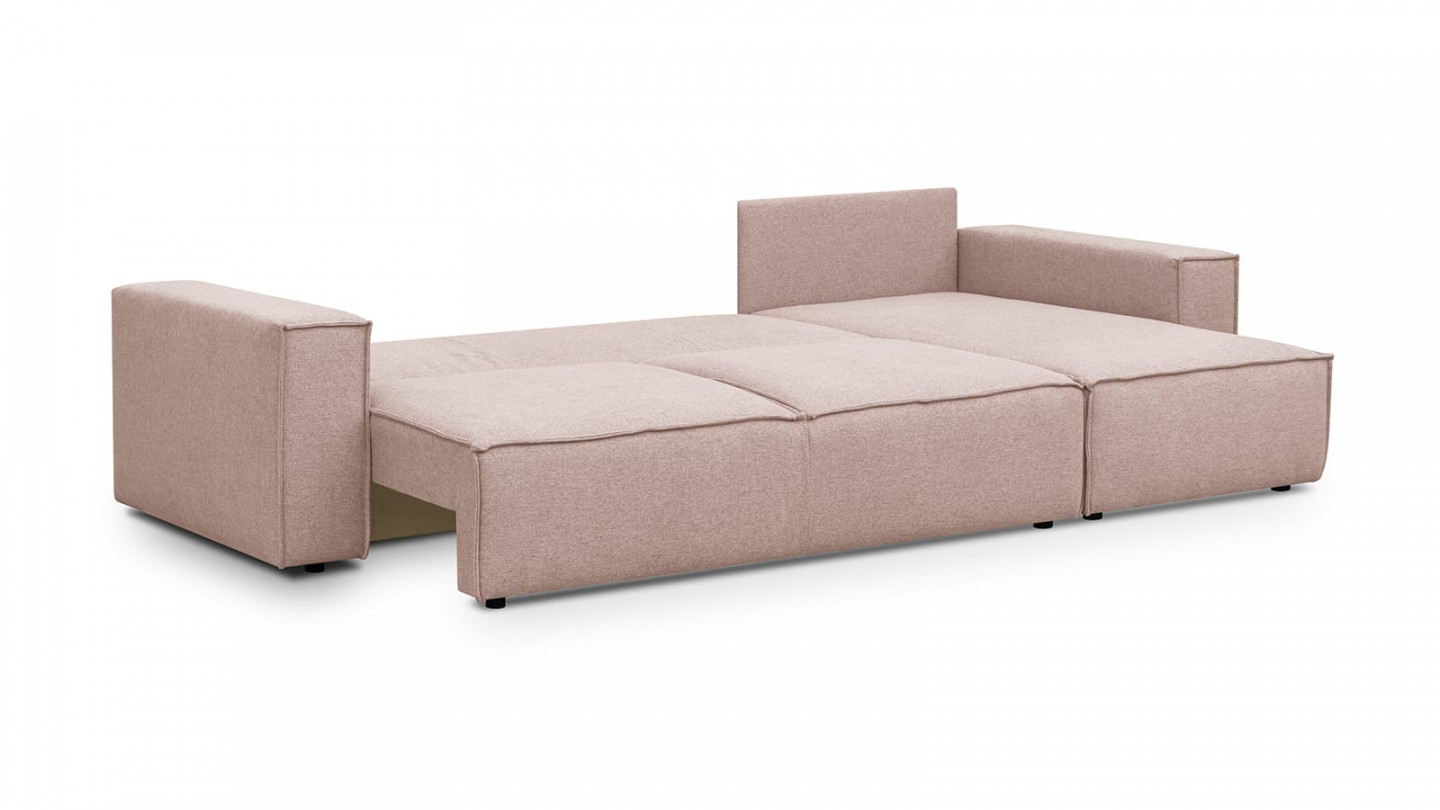 Canapé d'angle 5 places convertible réversible avec coffre de rangement en tissu rose - Harper New