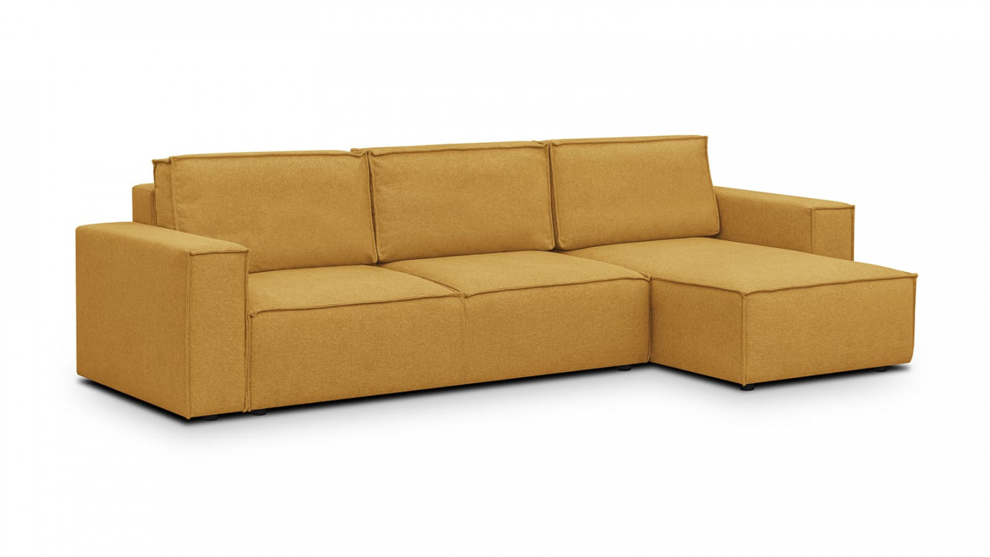 Canapé d'angle 5 places convertible réversible avec coffre de rangement en tissu jaune moutarde - Harper New