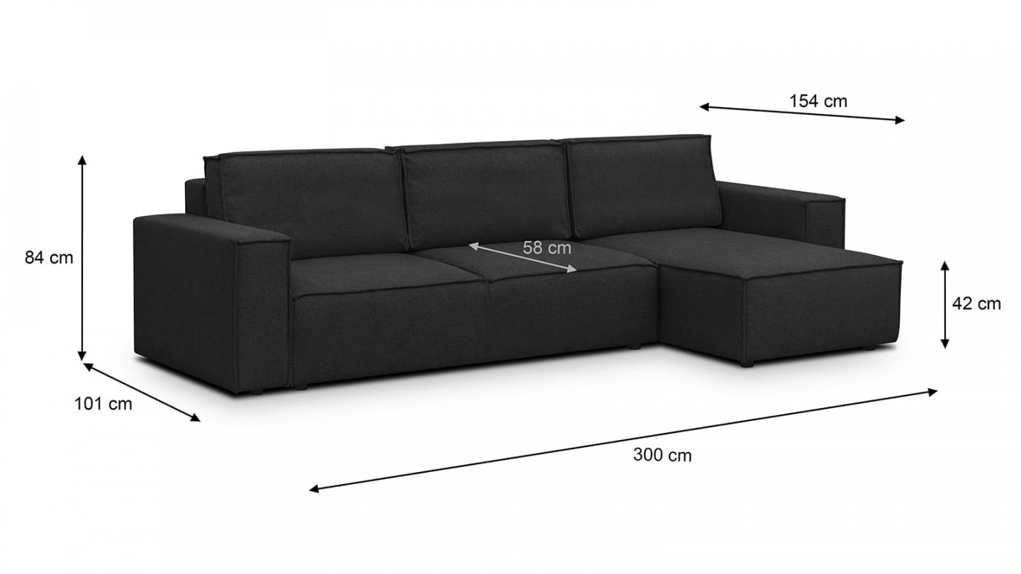 Canapé d'angle 5 places convertible réversible avec coffre de rangement en tissu noir - Harper New