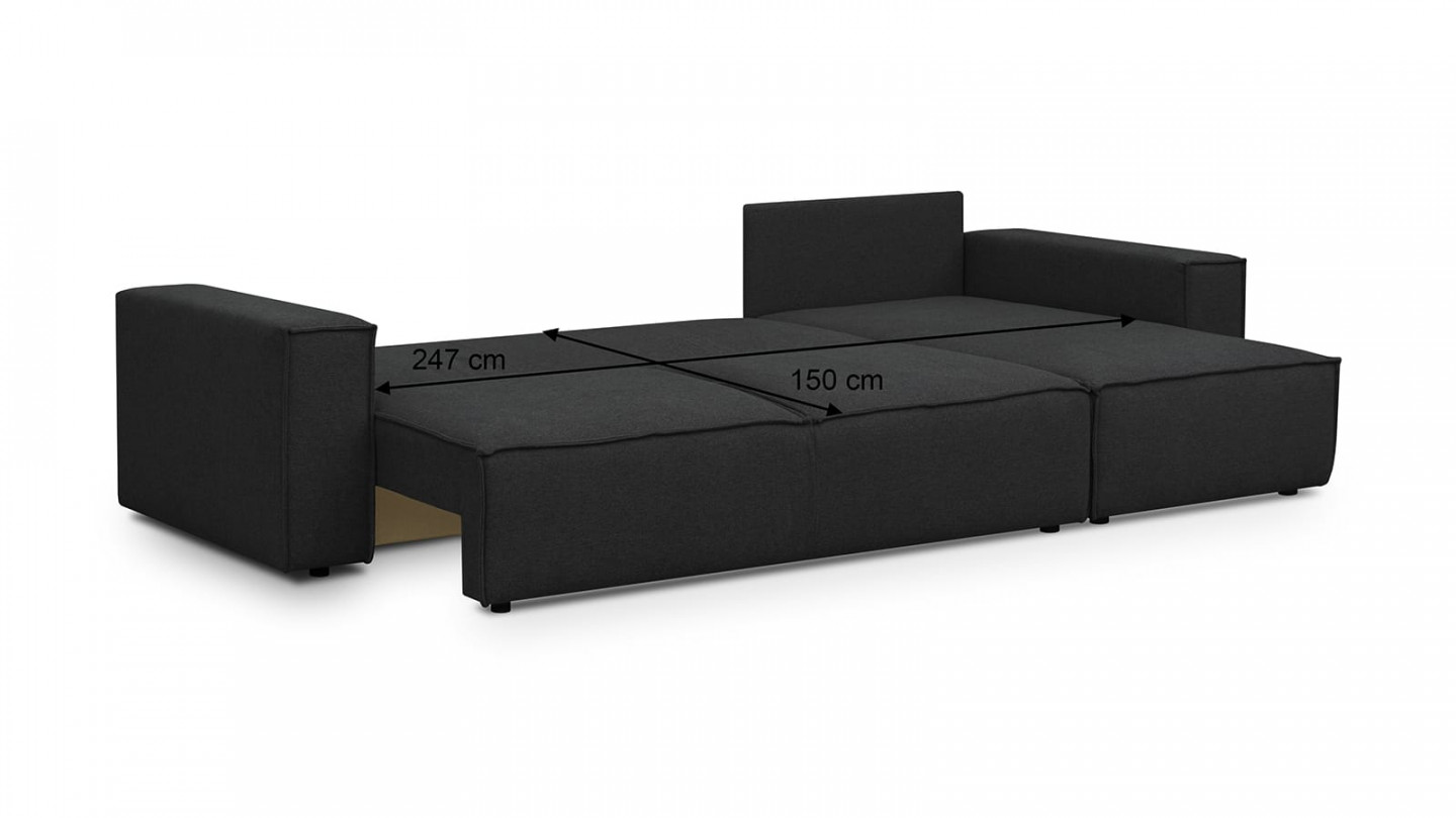 Canapé d'angle 5 places convertible réversible avec coffre de rangement en tissu noir - Harper New