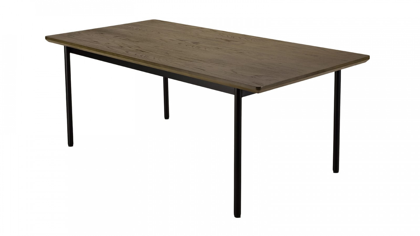 Table à manger rectang. marron foncé 200x100cm pieds métal noir ALMA