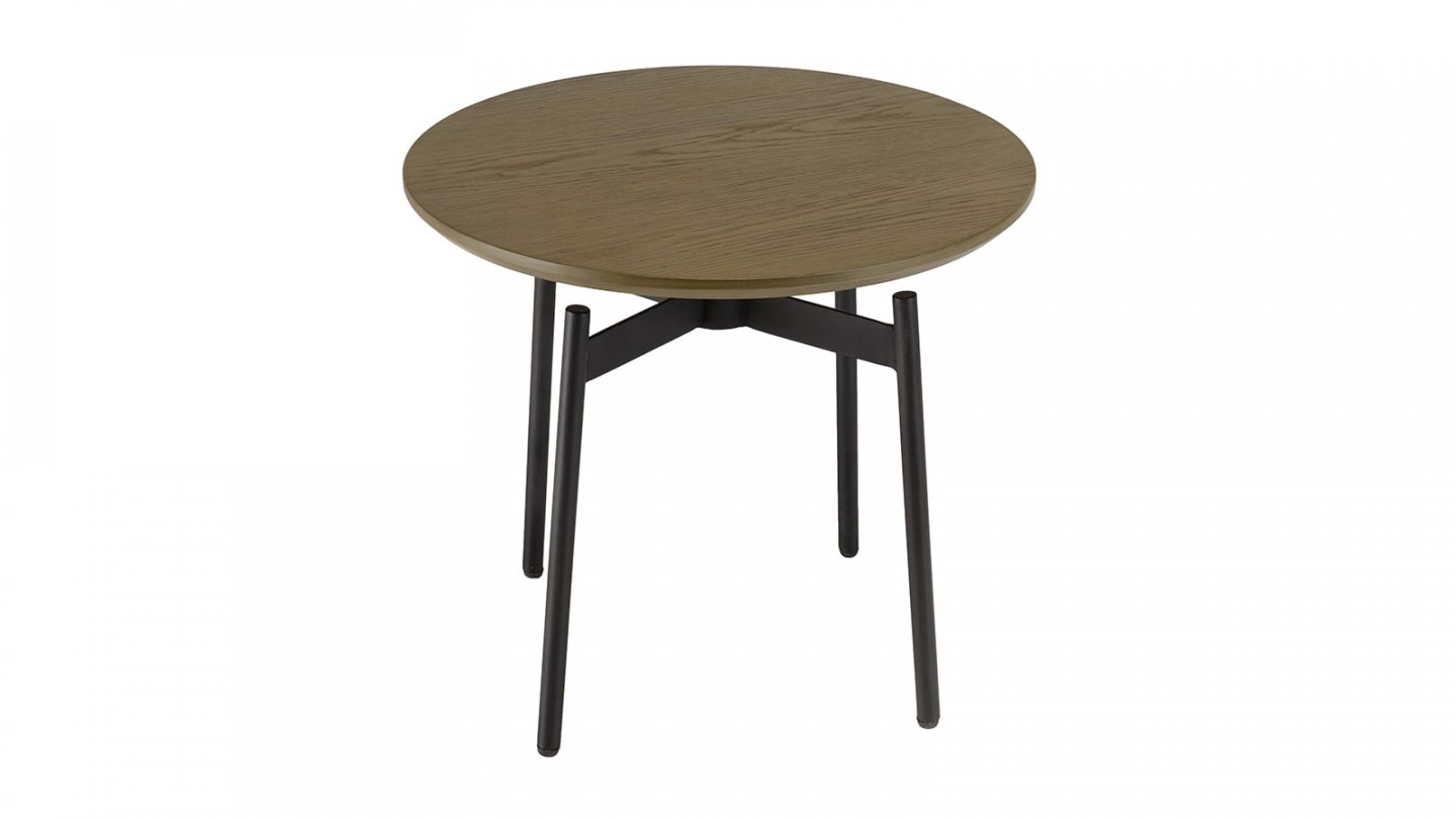 Table d’appoint ronde marron foncé 55x55cm pieds métal noir ALMA