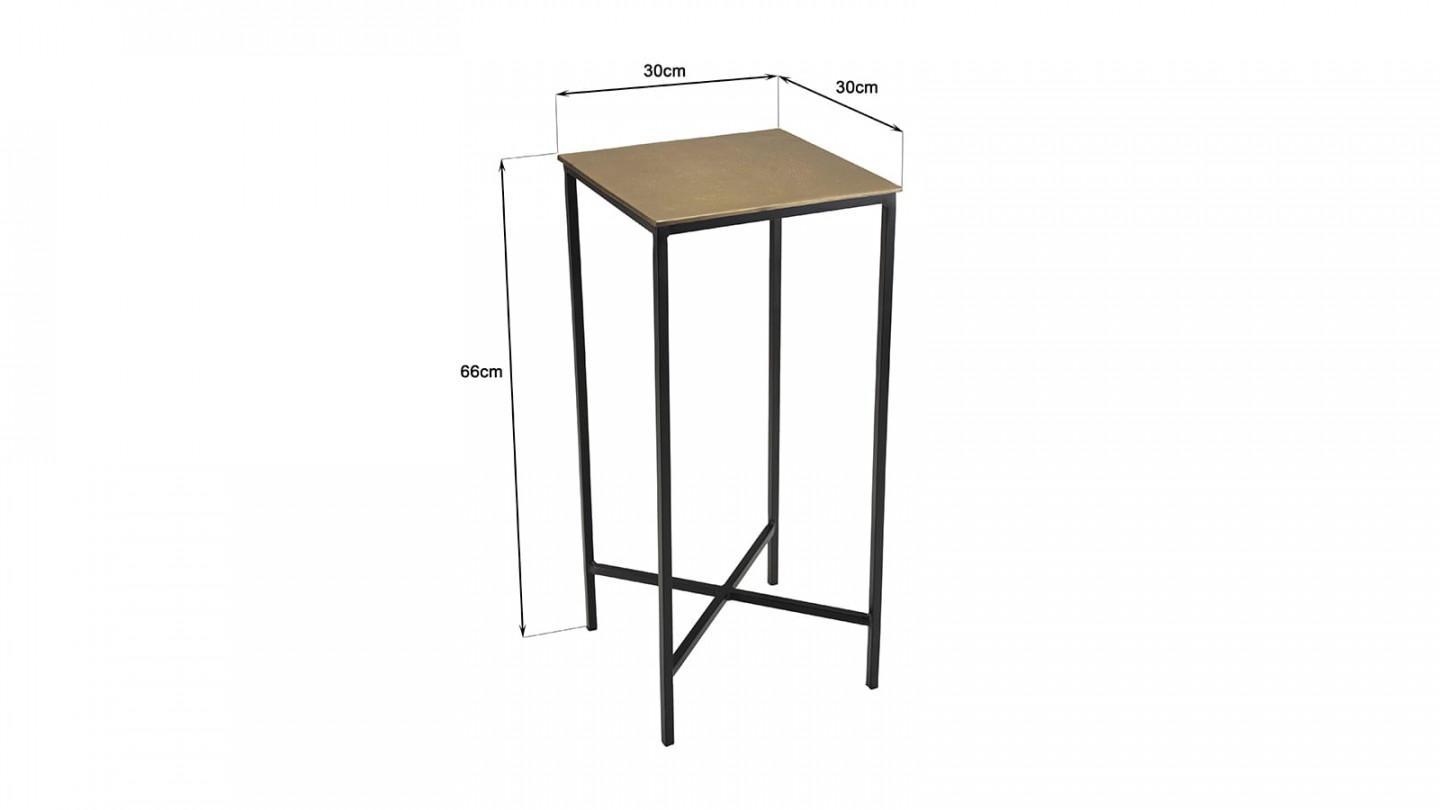 Table d'appoint carrée plateau alu doré et pieds croisés métal JOHAN