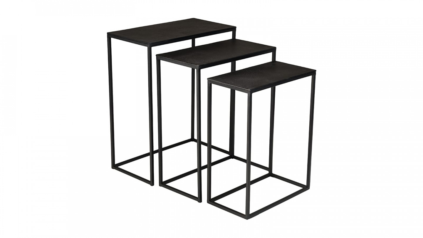 Set de 3 tables gigognes rectangulaires alu noir pieds métal JOHAN