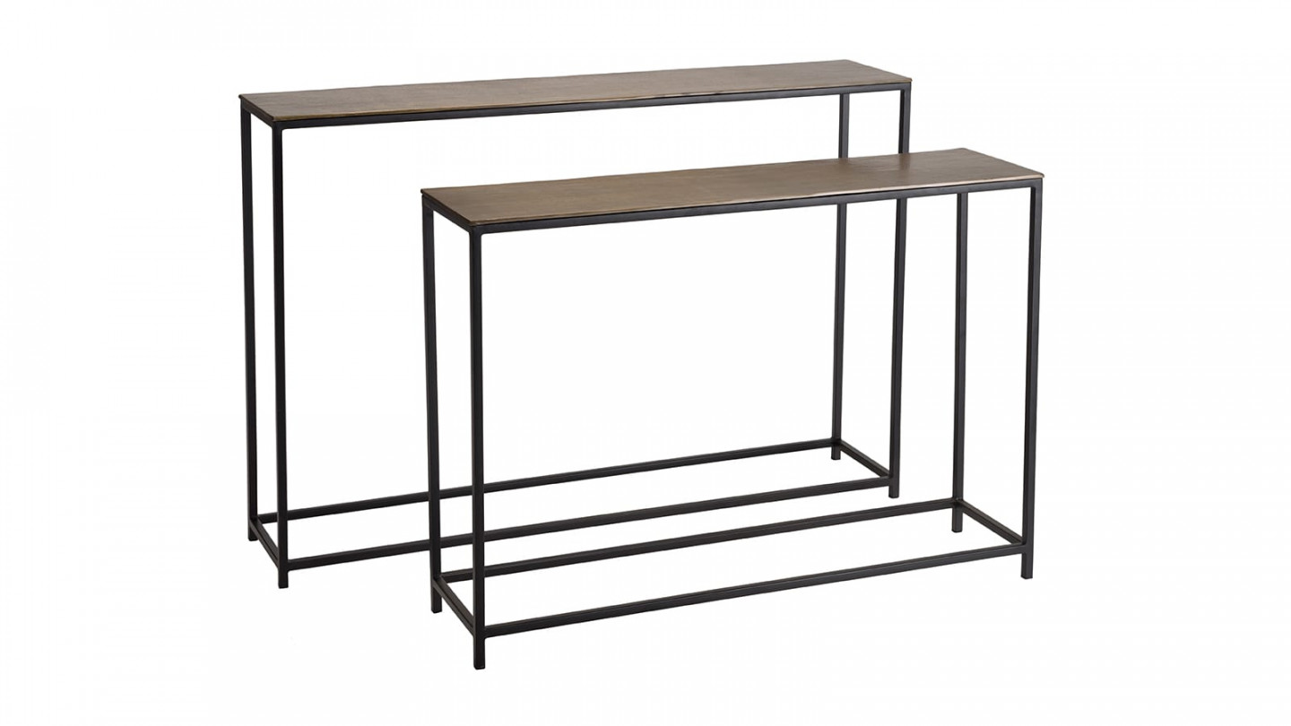 Set de 2 consoles gigognes aluminium doré et noir pieds métal JOHAN