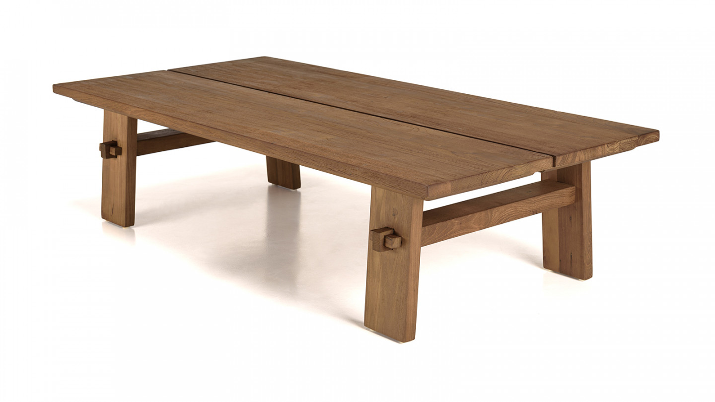 Table basse rectangulaire 140x70cm en bois de teck recyclé SIXTINE