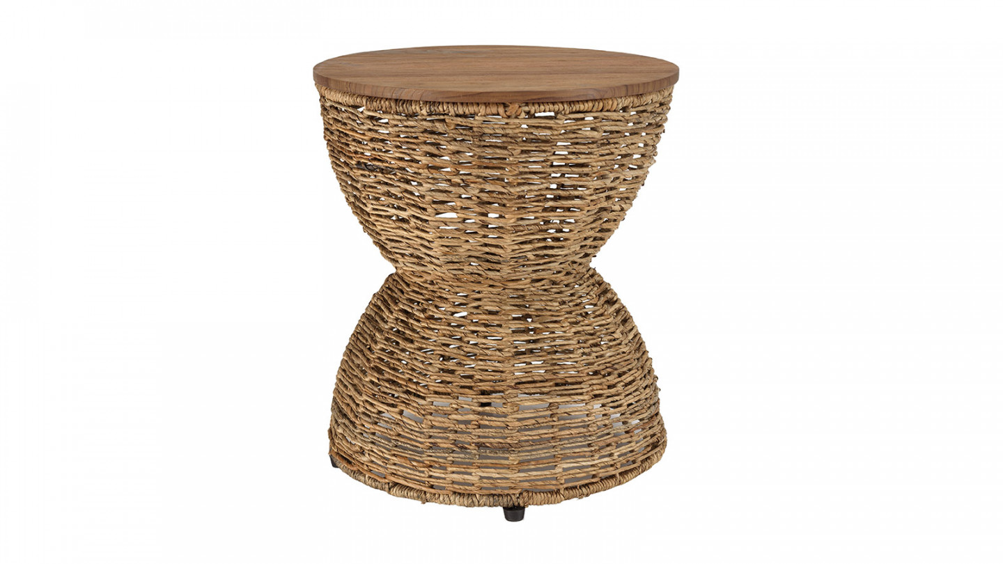 Tabouret beige assise en bois de teck recyclé SIXTINE