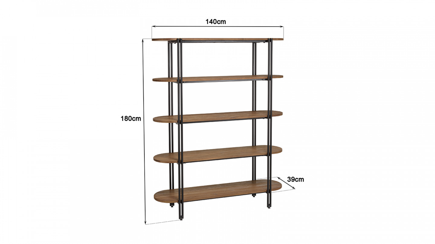 Étagère 5 niveaux open space en teck recyclé coins arrondis SIXTINE