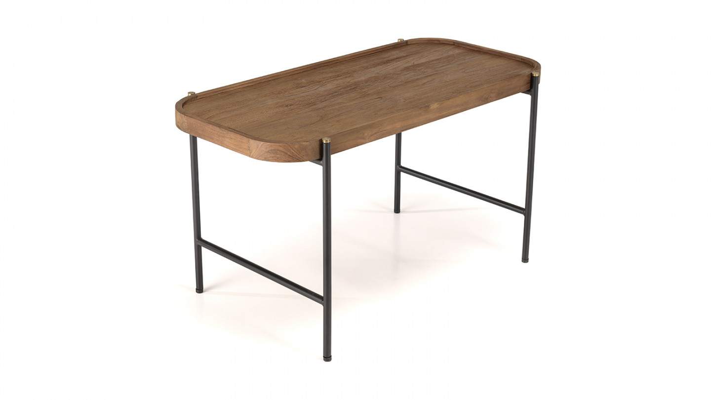 Table basse ovale 85x43cm plateau en bois de teck recyclé SIXTINE