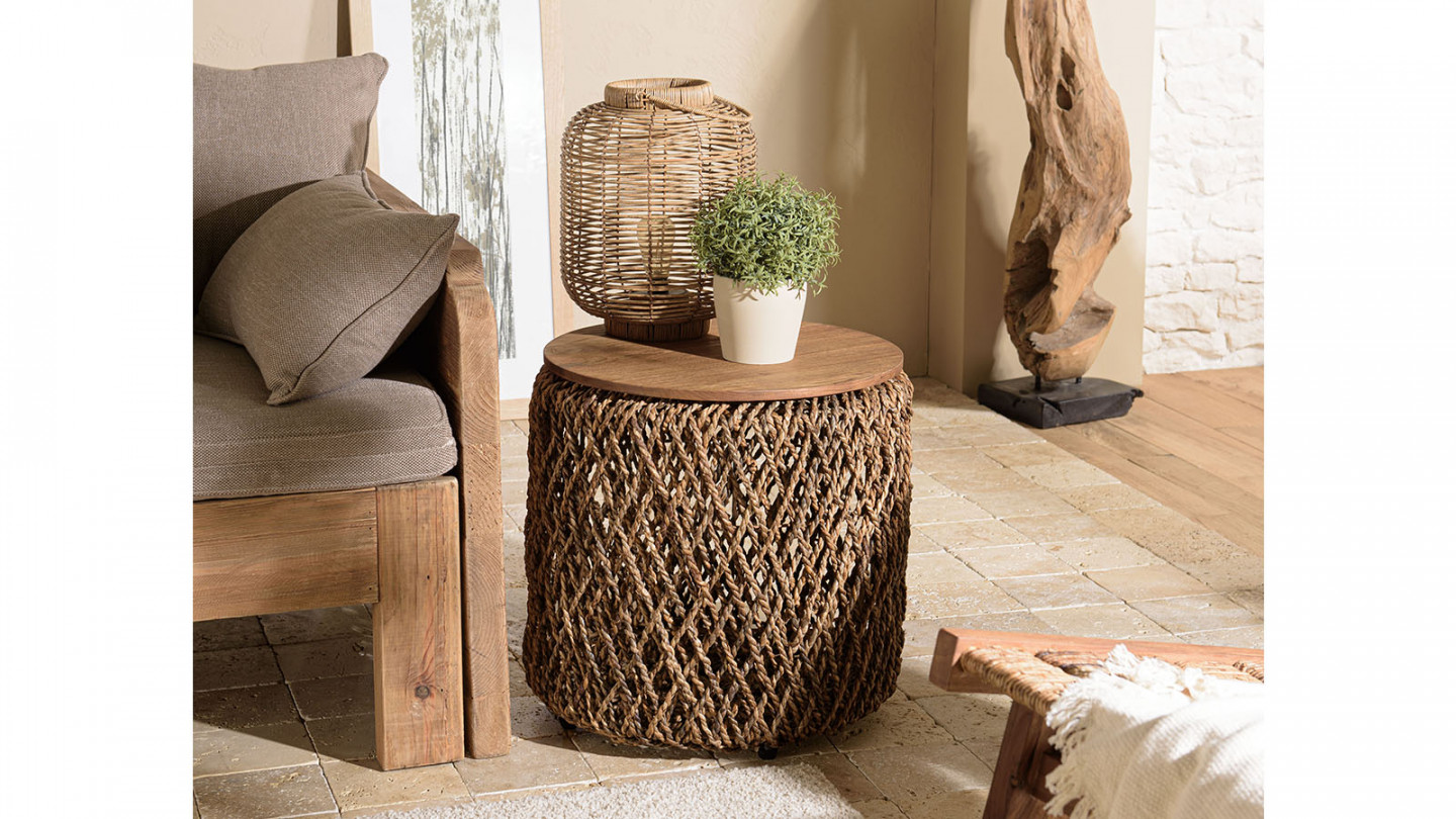 Table d'appoint ronde 50x50cm en tissage de fibre de cocotier - Sixtine