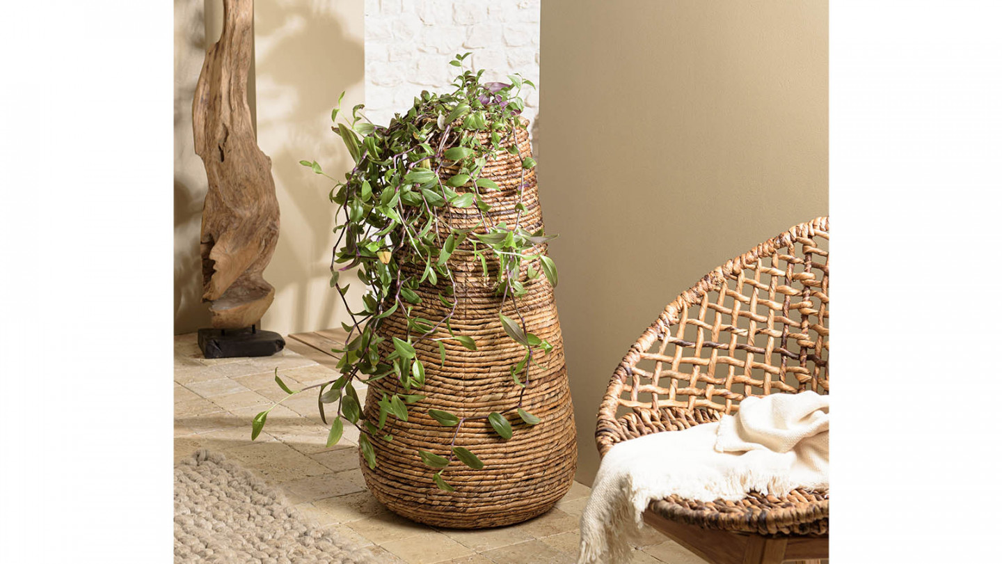 Cache pot grand modèle en tissage d'abaca naturel - Sixtine