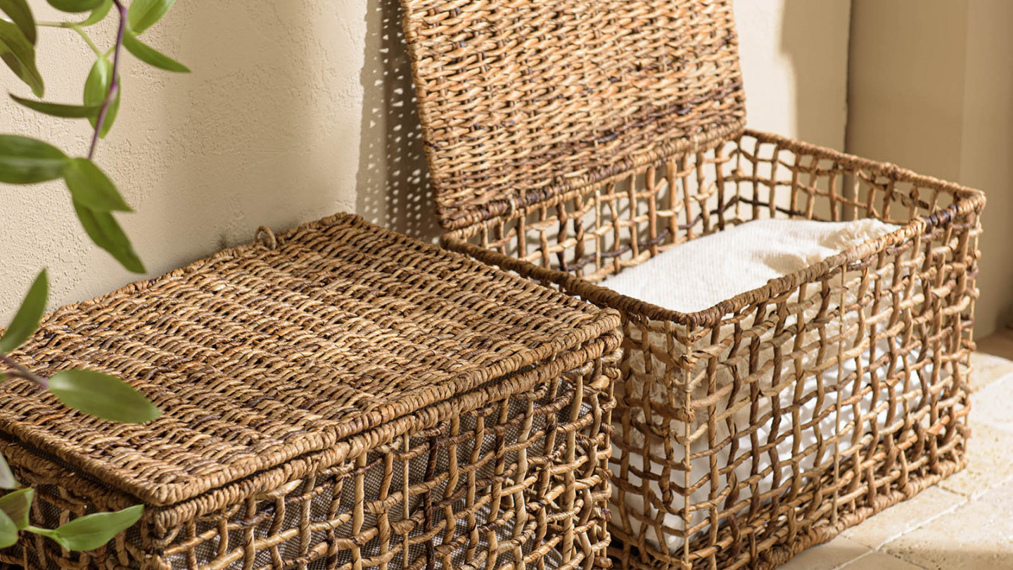 Set de 2 paniers de rangement en tissage naturel ajouré - Sixtine