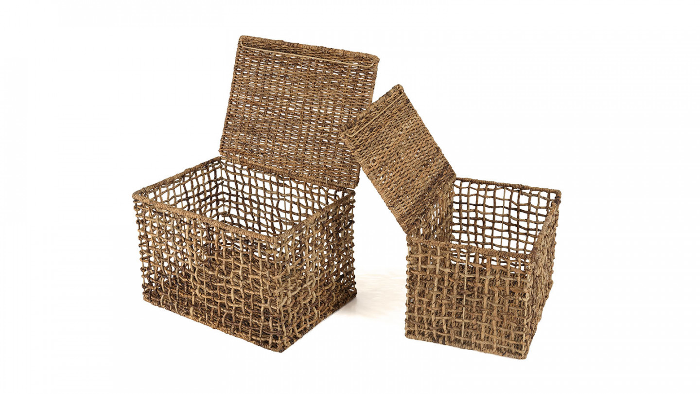 Set de 2 paniers de rangement en tissage naturel ajouré - Sixtine