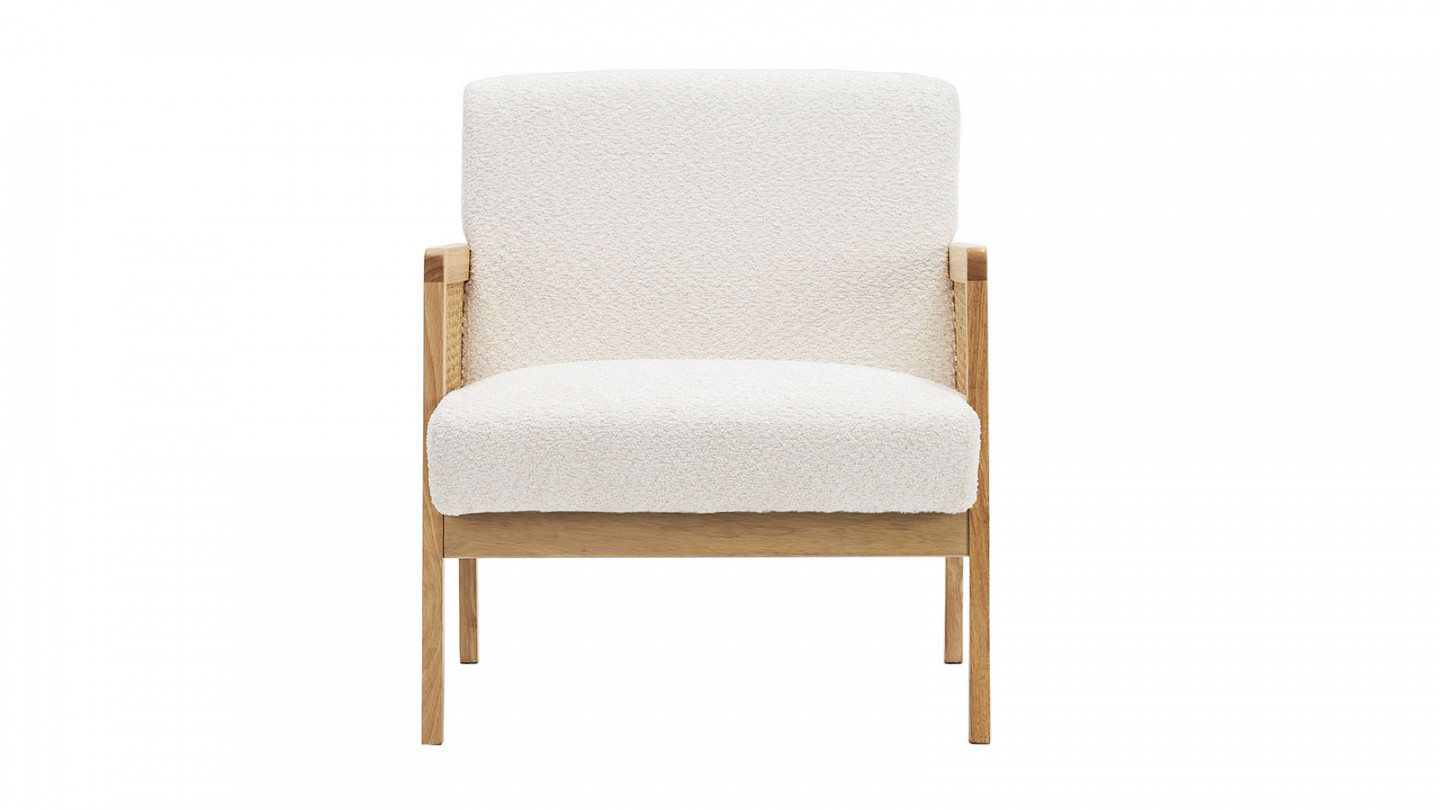 Fauteuil rotin et tissu bouclé écru - Mani Fauteuil rotin et tissu bouclé écru - Mani