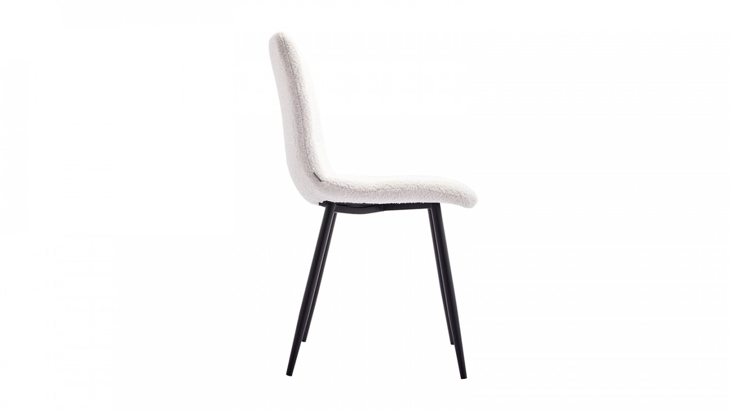 Lot de 2 chaises en tissu bouclette beige, piètement noir - Iggy