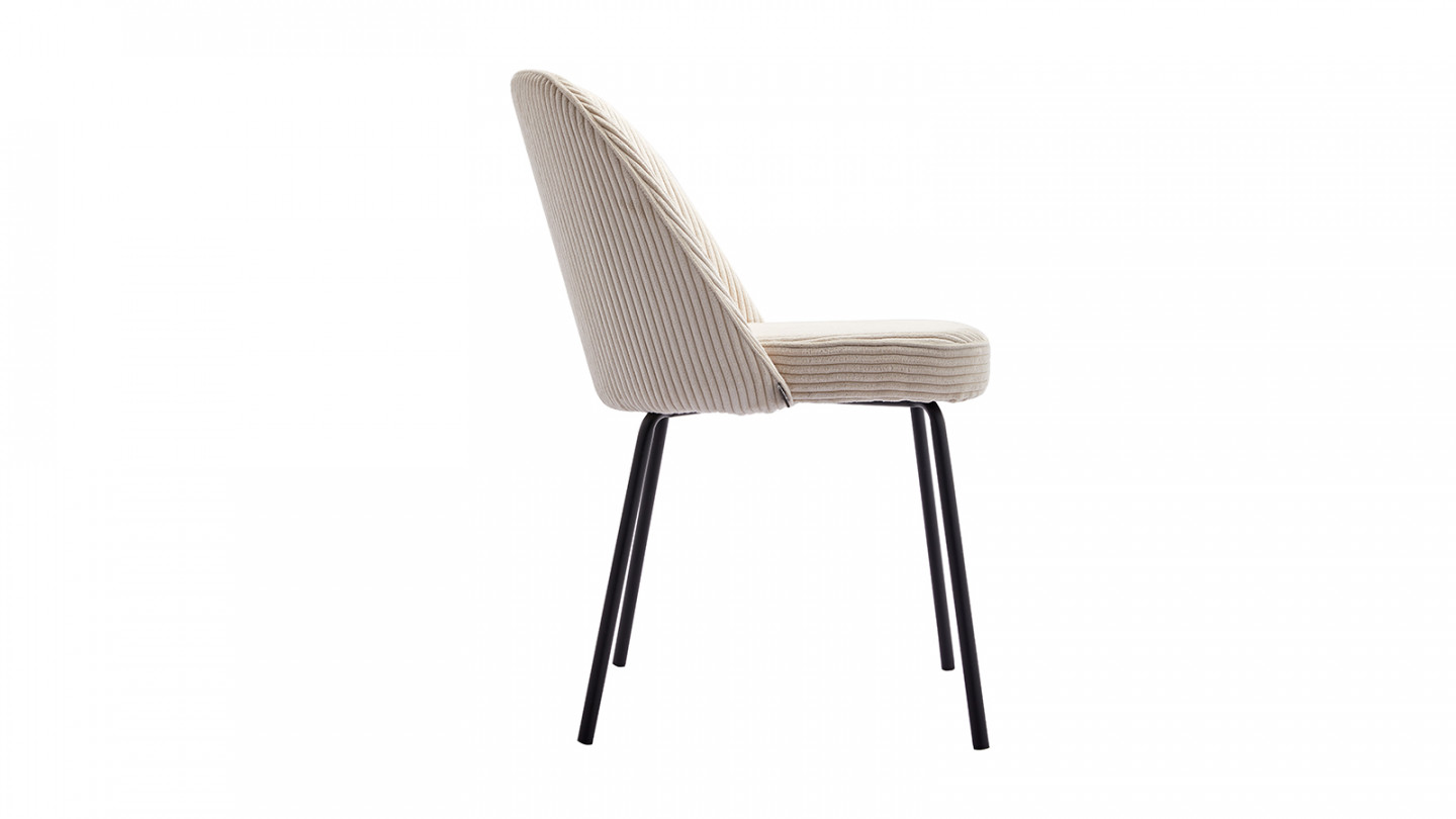 Lot de 2 chaises en velours côtelé beige, piètement noir - Olden