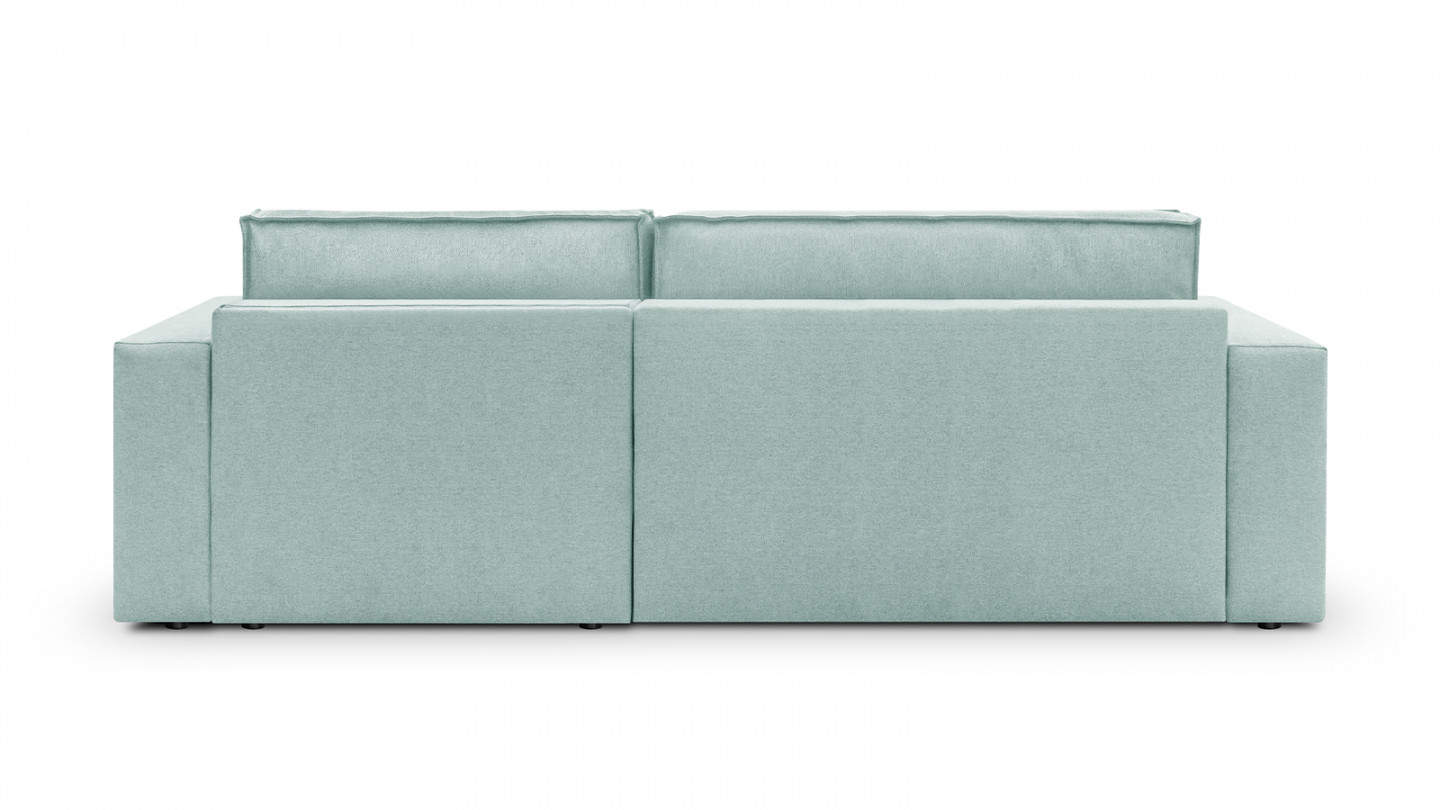Canapé d'angle convertible réversible 4 places avec coffre de rangement en tissu bleu pastel - Livia New