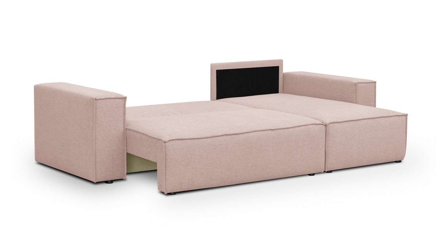 Canapé d'angle convertible réversible 4 places avec coffre de rangement en tissu rose - Livia New