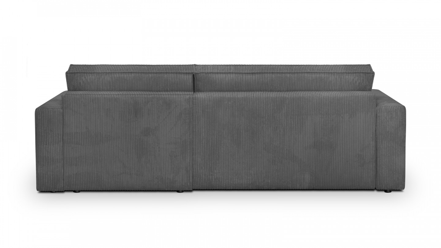 Canapé d'angle convertible réversible 4 places avec coffre de rangement en velours côtelé anthracite - Livia New