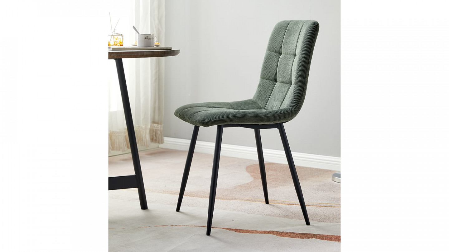 Lot de 2 chaises en velours côtelé vert, piètement noir - Iggy