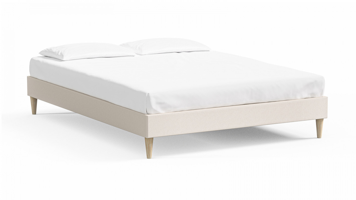 Lit adulte 140x190 en velours beige - Dina