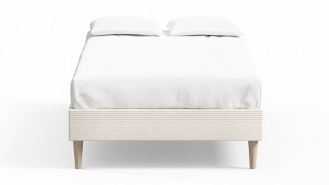Lit enfant 90x190 en velours côtelé beige avec sommier à lattes - Dina