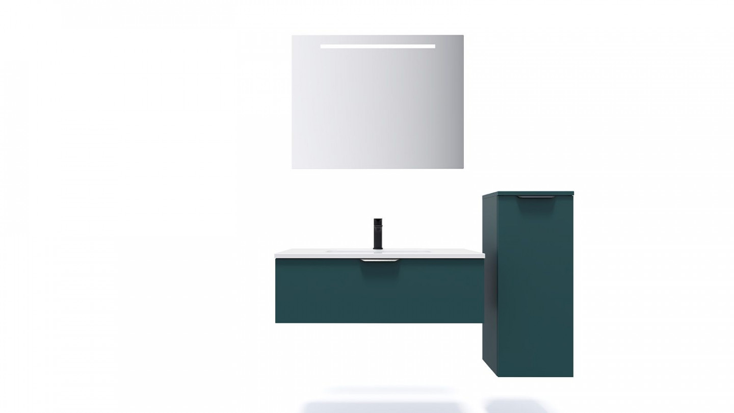 Meuble de salle de bains 90 cm Tropical - 1 tiroir - simple vasque + miroir + demi-colonne ouverture à droite - Loft