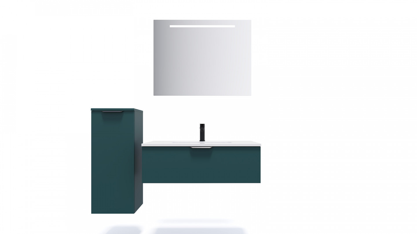 Meuble de salle de bains 90 cm Tropical - 1 tiroir - simple vasque + miroir + demi-colonne ouverture à gauche - Loft