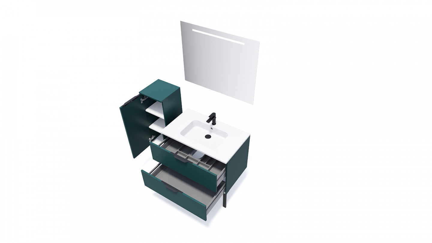 Meuble de salle de bains 90 cm Tropical - 2 tiroirs - simple vasque - Loft