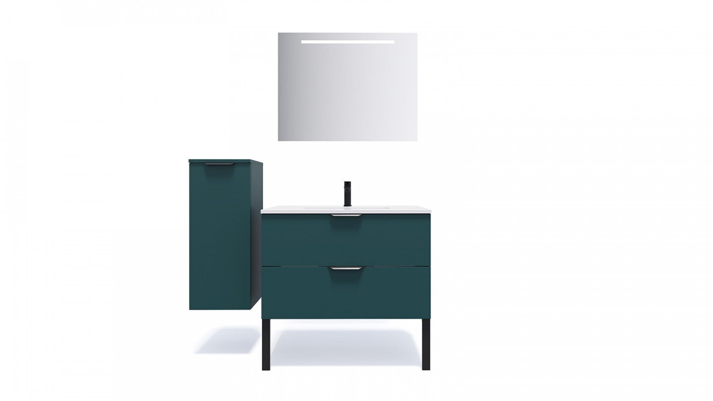 Meuble de salle de bains 90 cm Tropical - 2 tiroirs - simple vasque + miroir - Loft