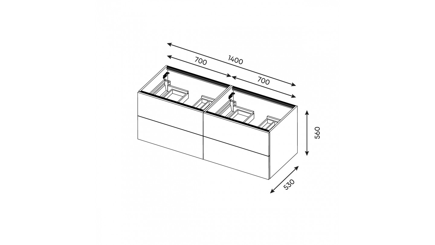 Meuble de salle de bains 140 cm Abricot - 4 tiroirs - 2 vasques carrées + miroir - Loft