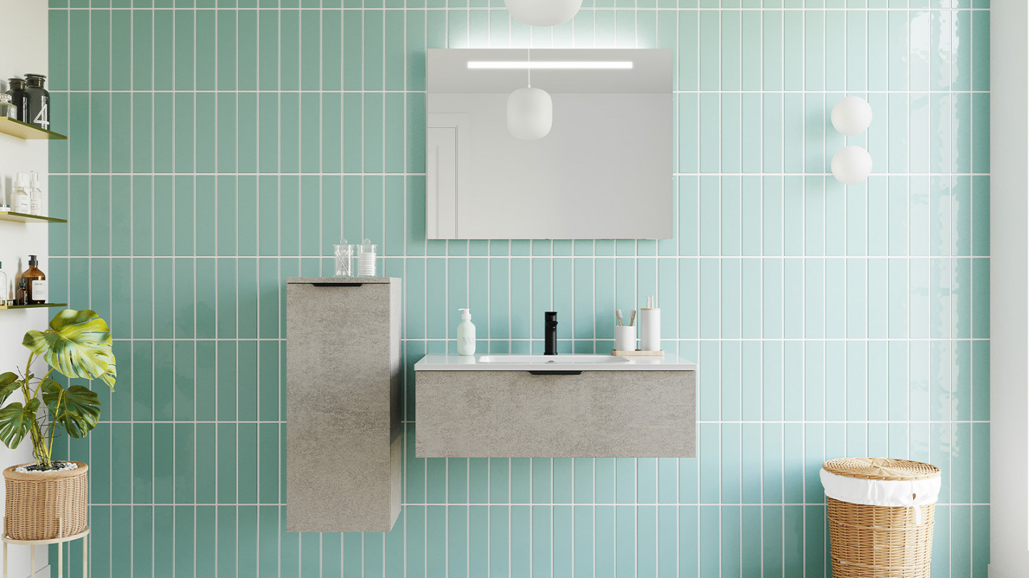 Meuble de salle de bains 90 cm Béton taloché - 1 tiroir - simple vasque - Loft