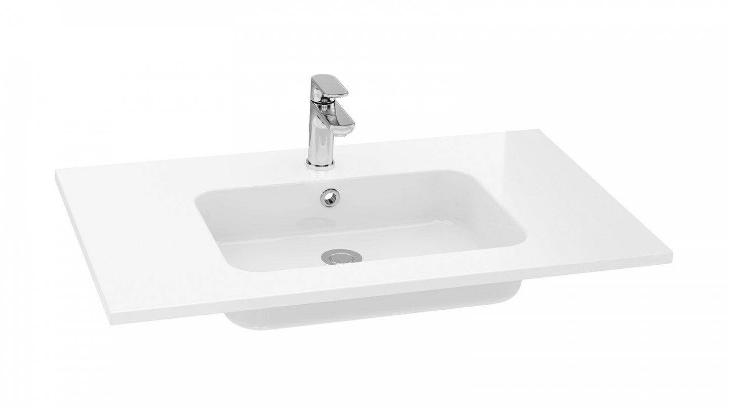 Meuble de salle de bains 90 cm Opale blanc - 2 tiroirs - simple vasque + miroir - Loft