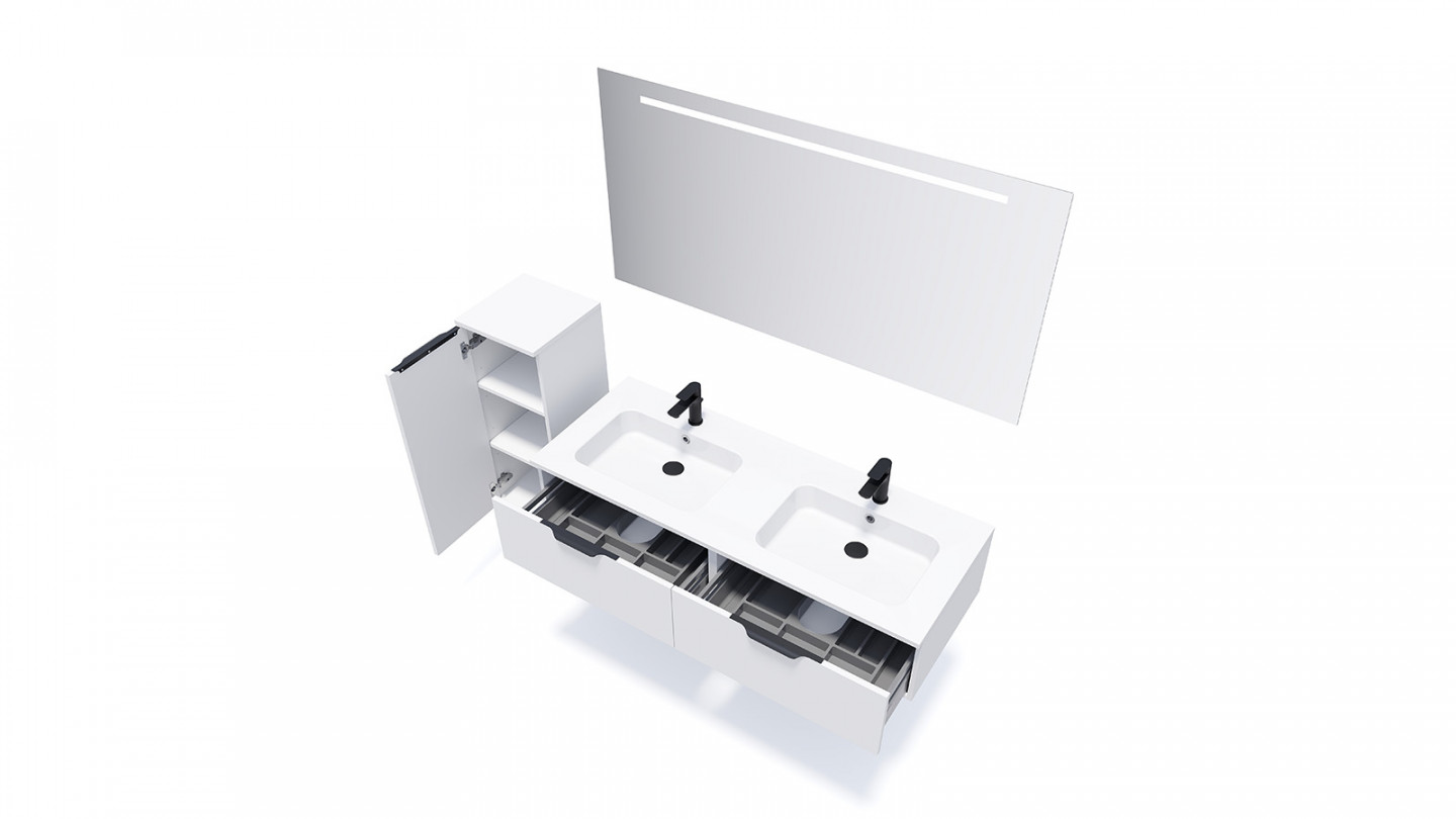 Meuble de salle de bains 140 cm Opale blanc - 2 tiroirs - double vasque - Loft