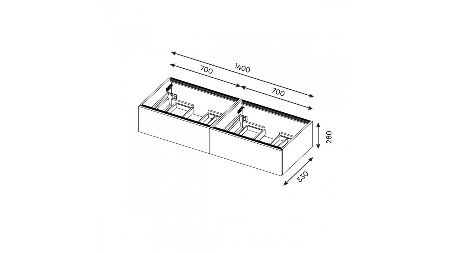 Meuble de salle de bain suspendu double vasque intégrée 140cm 2 tiroirs Noir - Loft