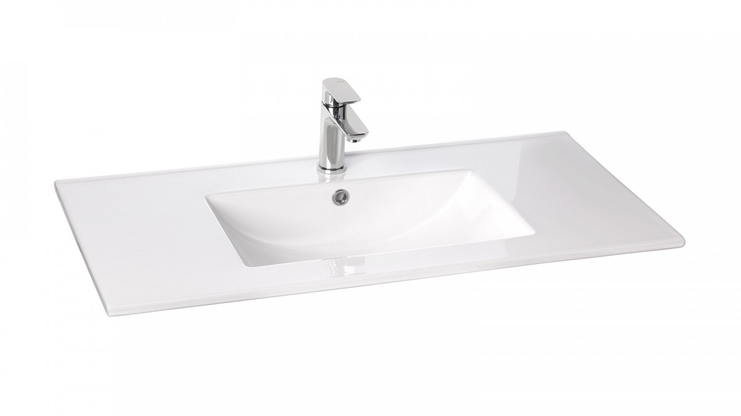 Meuble de salle de bain suspendu vasque intégrée 90cm 2 tiroirs Terracotta + miroir - Rivage