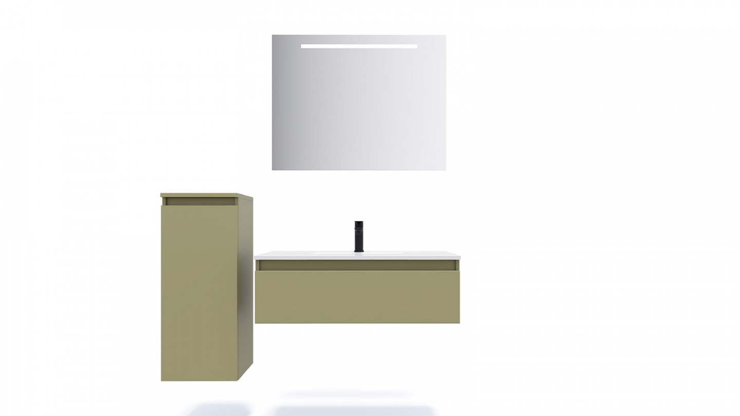 Meuble de salle de bain suspendu vasque intégrée 90cm 1 tiroir Vert olive - Rivage