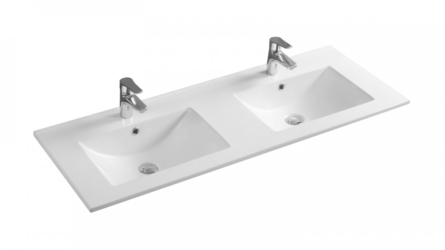 Meuble de salle de bain suspendu double vasque intégrée 120cm 2 tiroirs Vert olive + miroir - Rivage