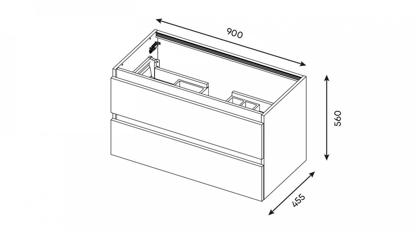 Meuble de salle de bain suspendu vasque intégrée 90cm 2 tiroirs façon Béton + miroir + colonne ouverture droite - Rivage