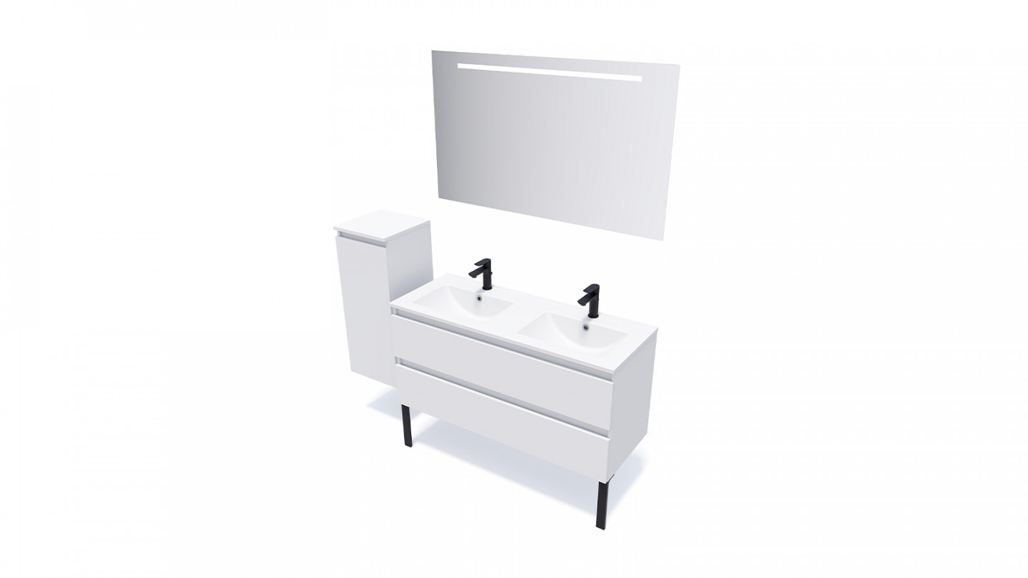 Meuble de salle de bain suspendu double vasque intégrée 120cm 2 tiroirs Blanc - Rivage