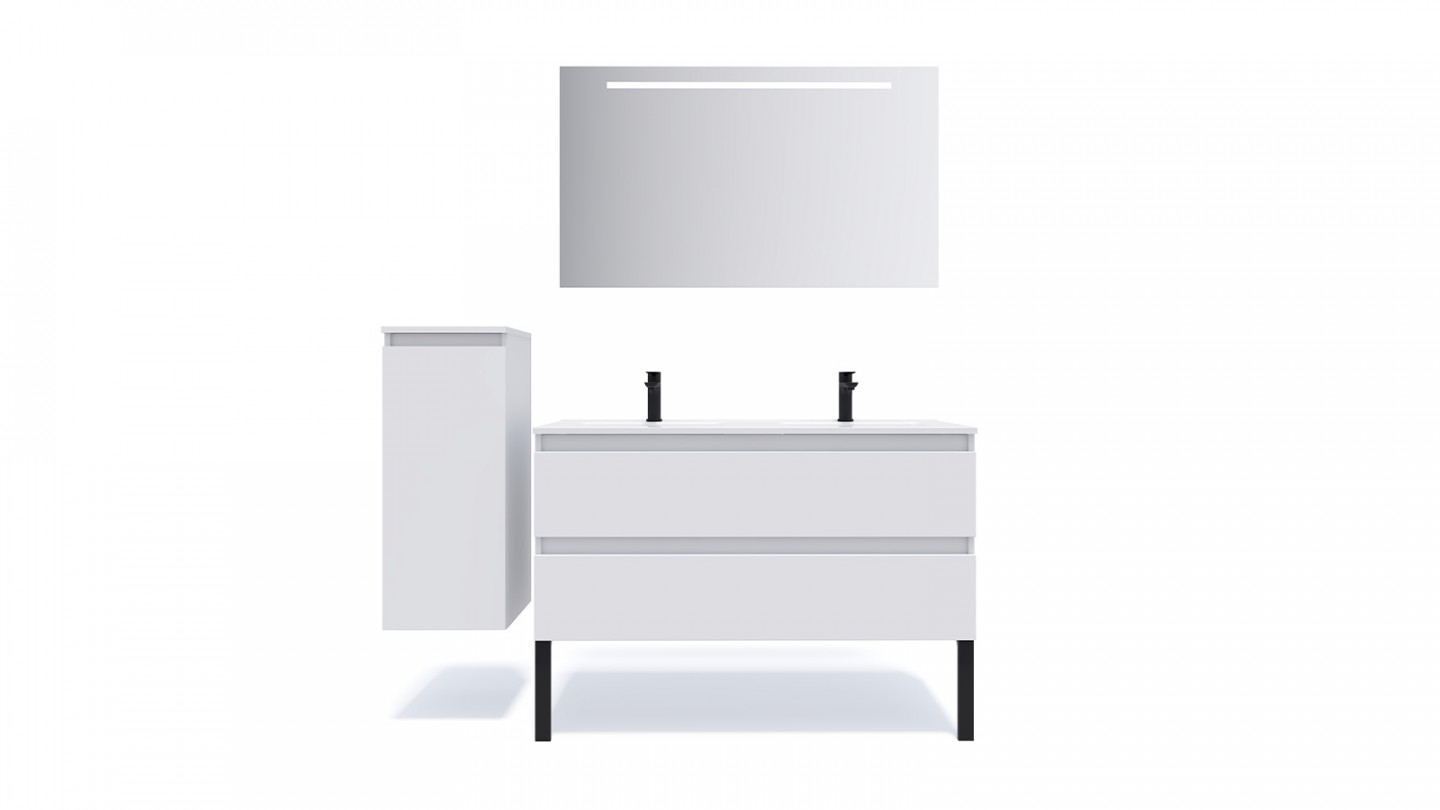 Meuble de salle de bain suspendu double vasque intégrée 120cm 2 tiroirs Blanc - Rivage