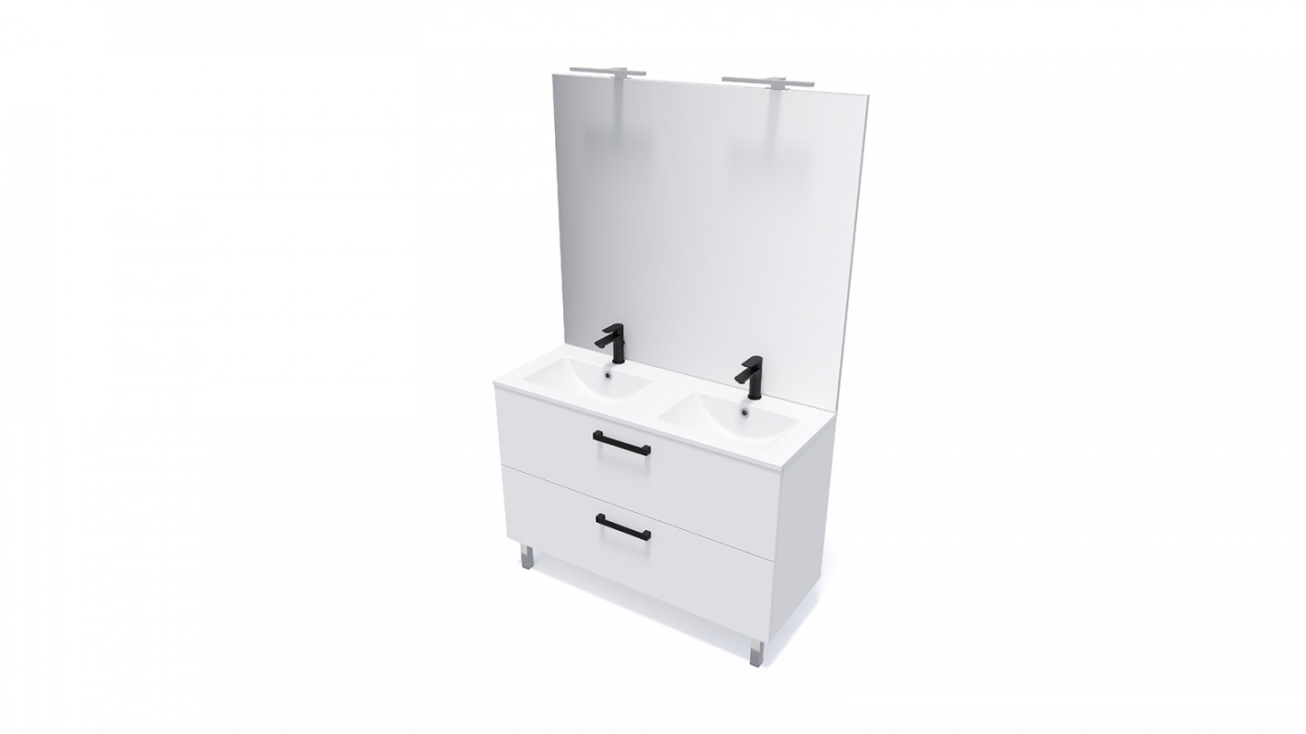 Meuble de salle de bain suspendu avec pieds double vasque intégrée 120cm 2 tiroirs Blanc - Chango