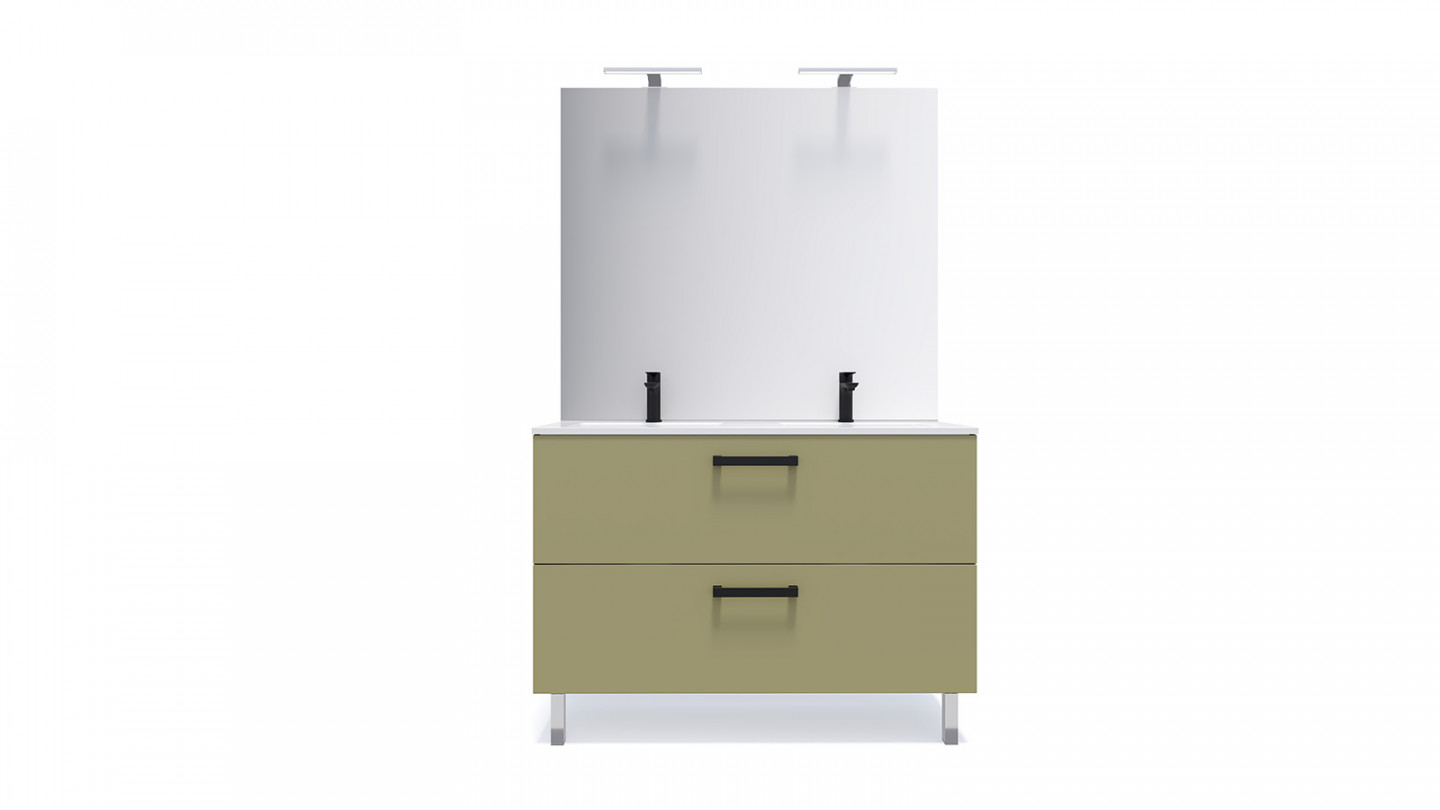 Meuble de salle de bain suspendu avec pieds double vasque intégrée 120cm 2 tiroirs Vert olive - Chango