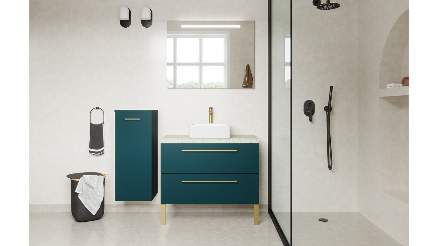 Meuble de salle de bain suspendu vasque à poser 90cm 2 tiroirs Bleu - Osmose