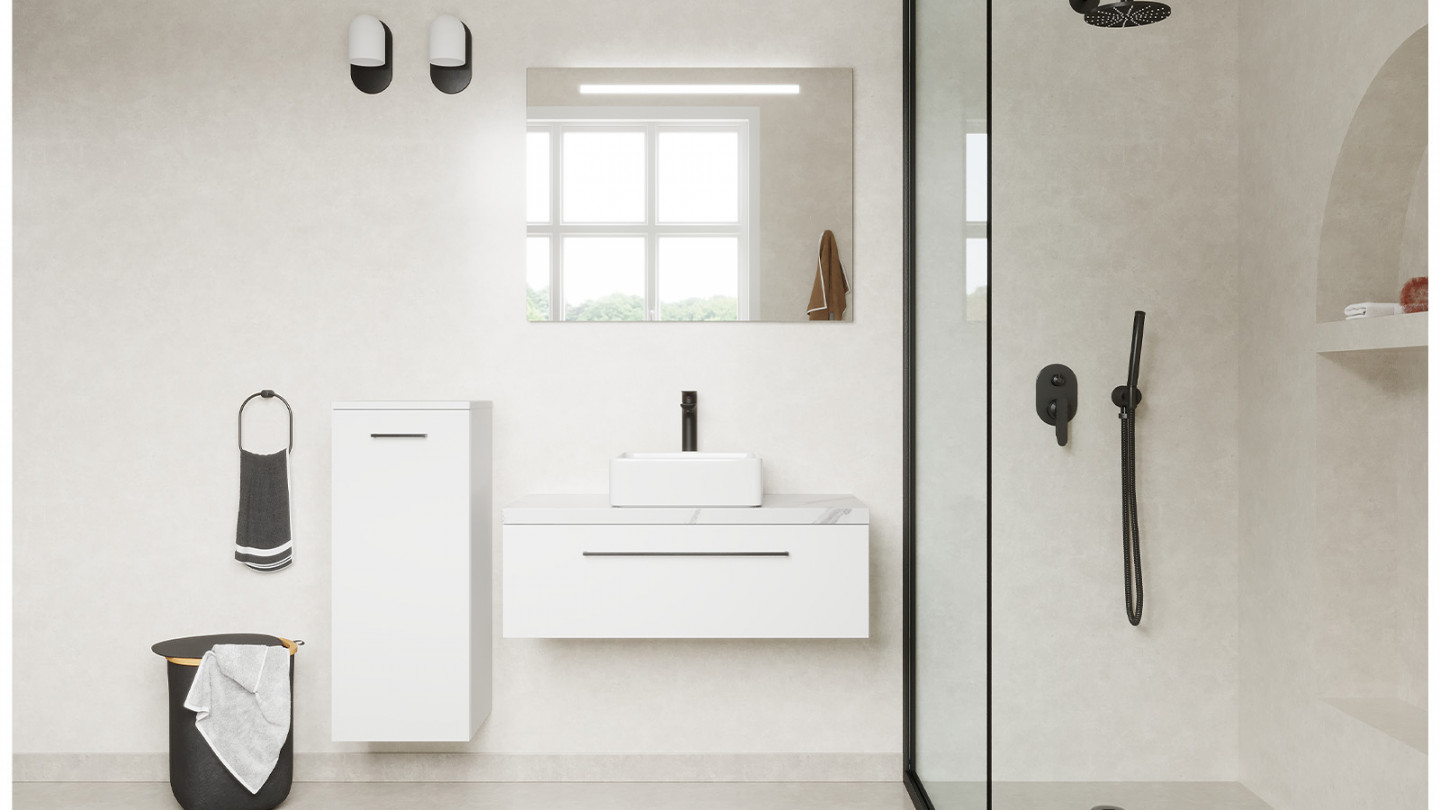 Meuble de salle de bain suspendu vasque à poser 90cm 1 tiroir Blanc + miroir - Osmose