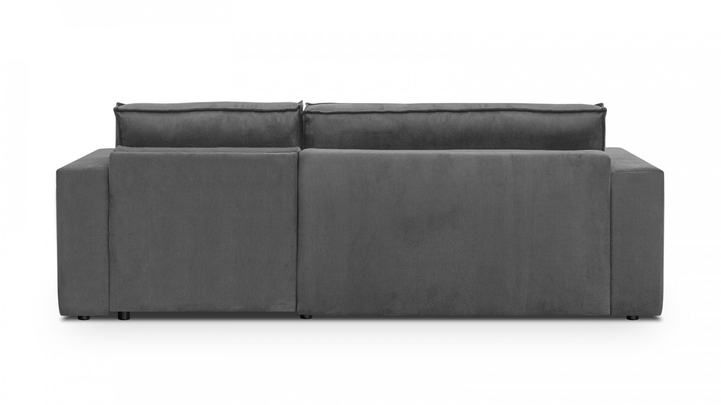 Canapé d'angle convertible réversible 4 places avec coffre de rangement en velours fines côtes gris anthracite - Livia New