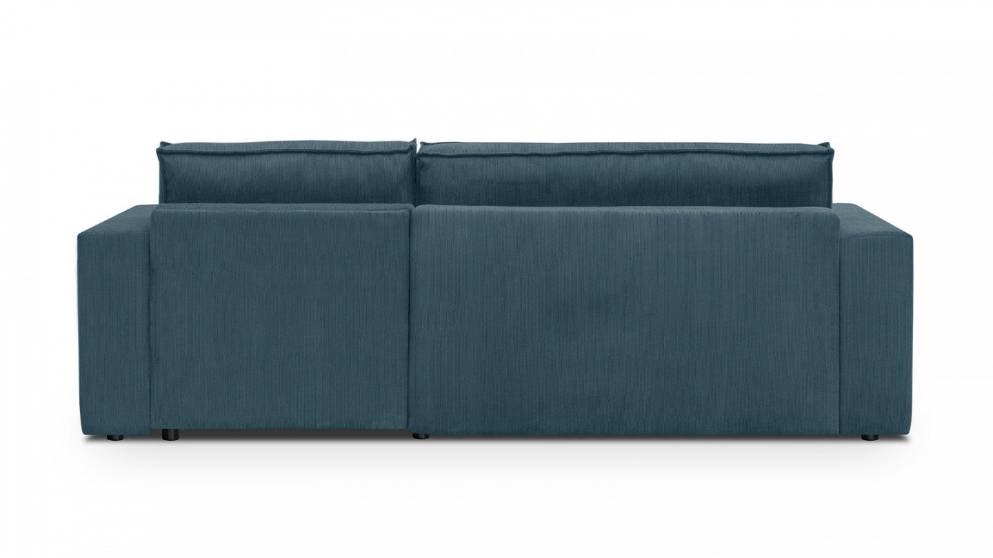Canapé d'angle convertible réversible 4 places avec coffre de rangement en velours fines côtes bleu nuit - Livia New